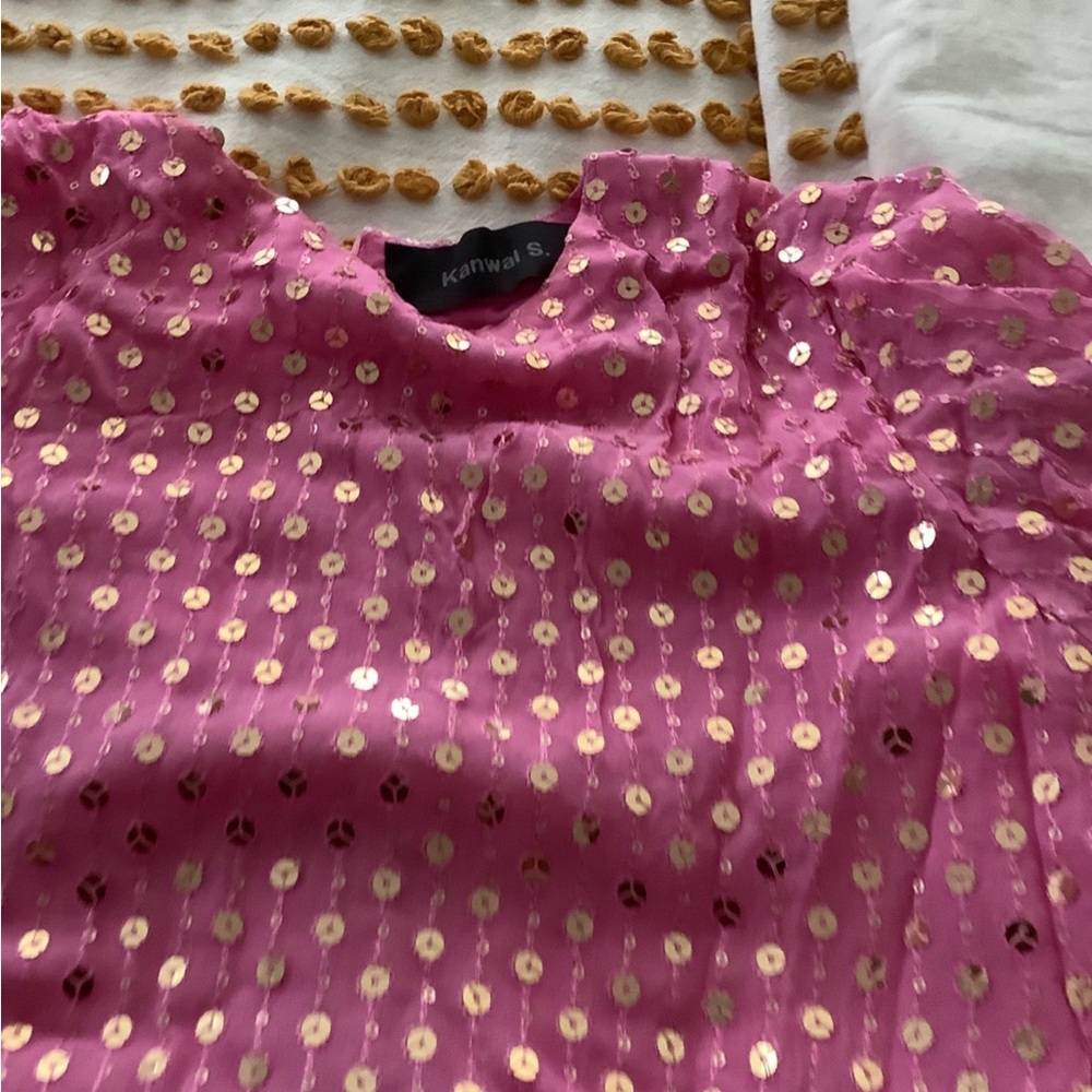 Fuchsia Sequin Dot Maxi Dress/indian Pakistani - Picture 2 of 7